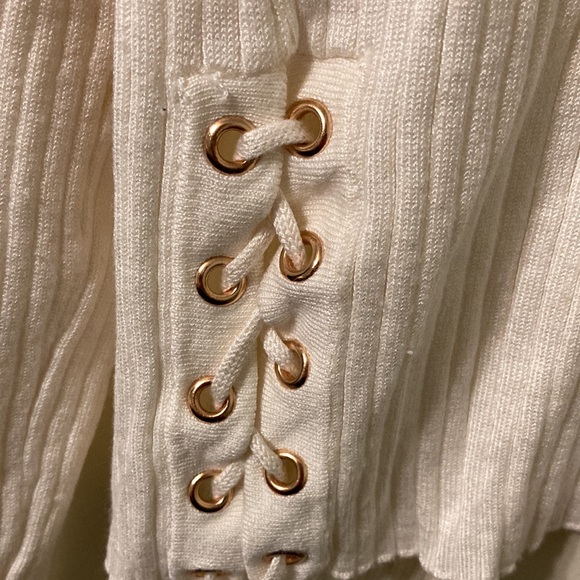 Gorgeous Candies Cream Colored Ribbed Cardigan Sweater, Tie Lace Up Sides L XL - Picture 3 of 10